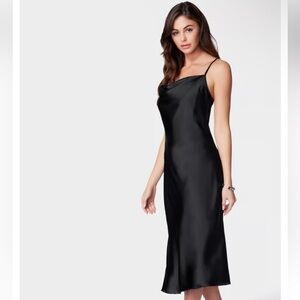 Bebe Satin Black Cowl Neck Slip Midi Dress